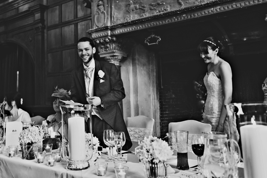 a bride and groom during the speeches