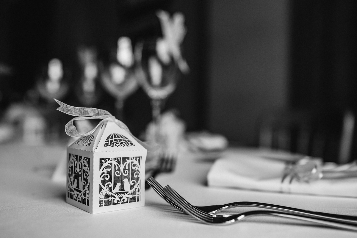 a black and white image of a wedding favour
