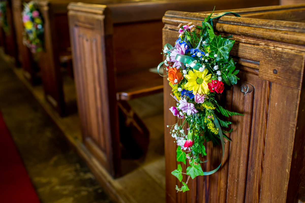 wedding flowers in the church