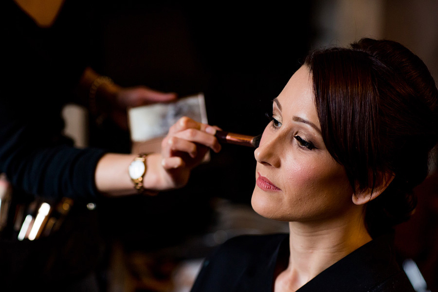 Bridal make up being applied during Barton Hall Wedding Photography