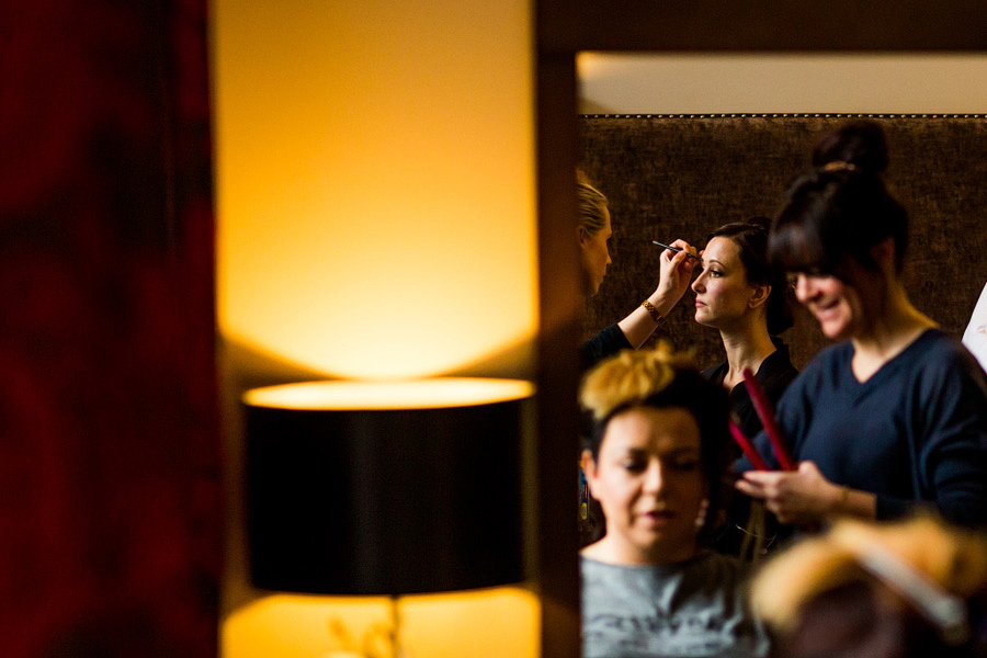 a bride receives her make up