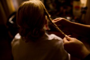 Robyn the bride having her bridal hair finished