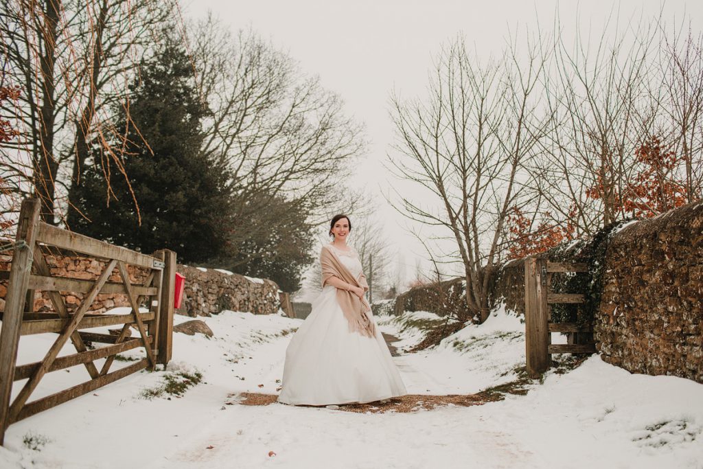 a bride in the snow