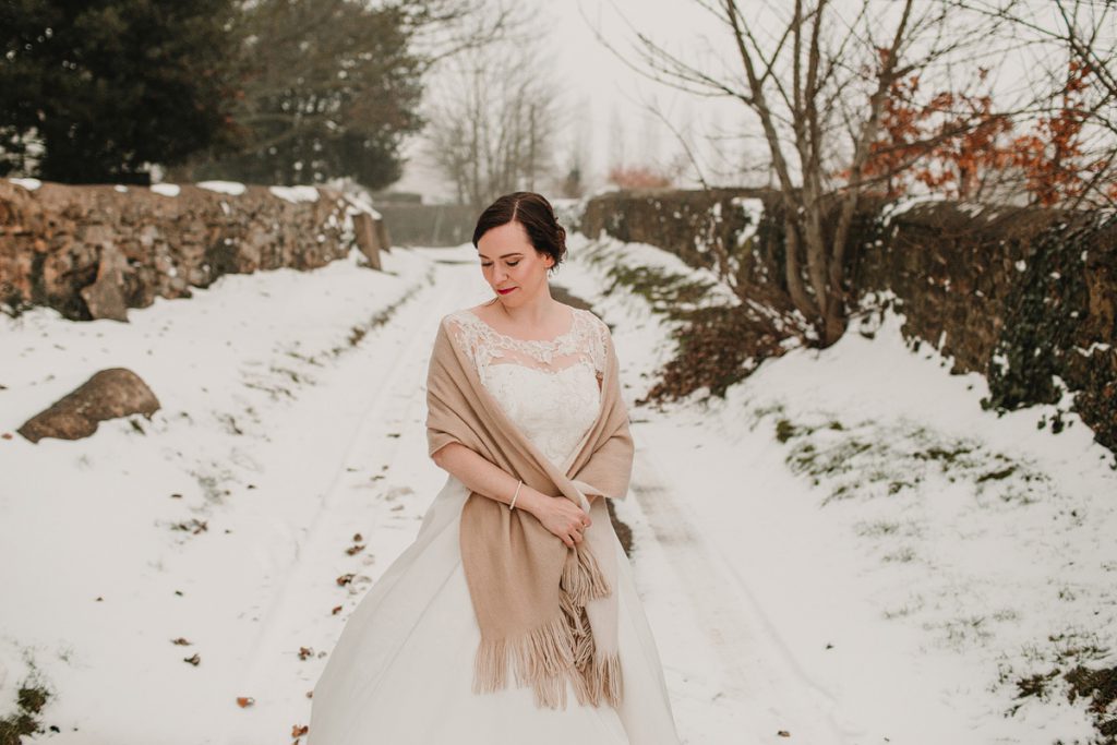 a beautiful bridal portrait in the snow