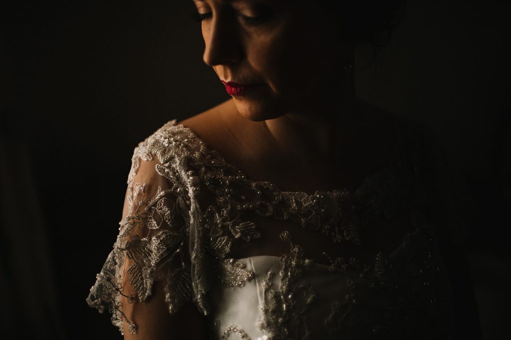 an artistic wedding dress detail