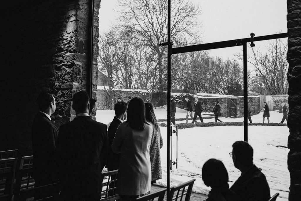 wedding guests arriving for the ceremony