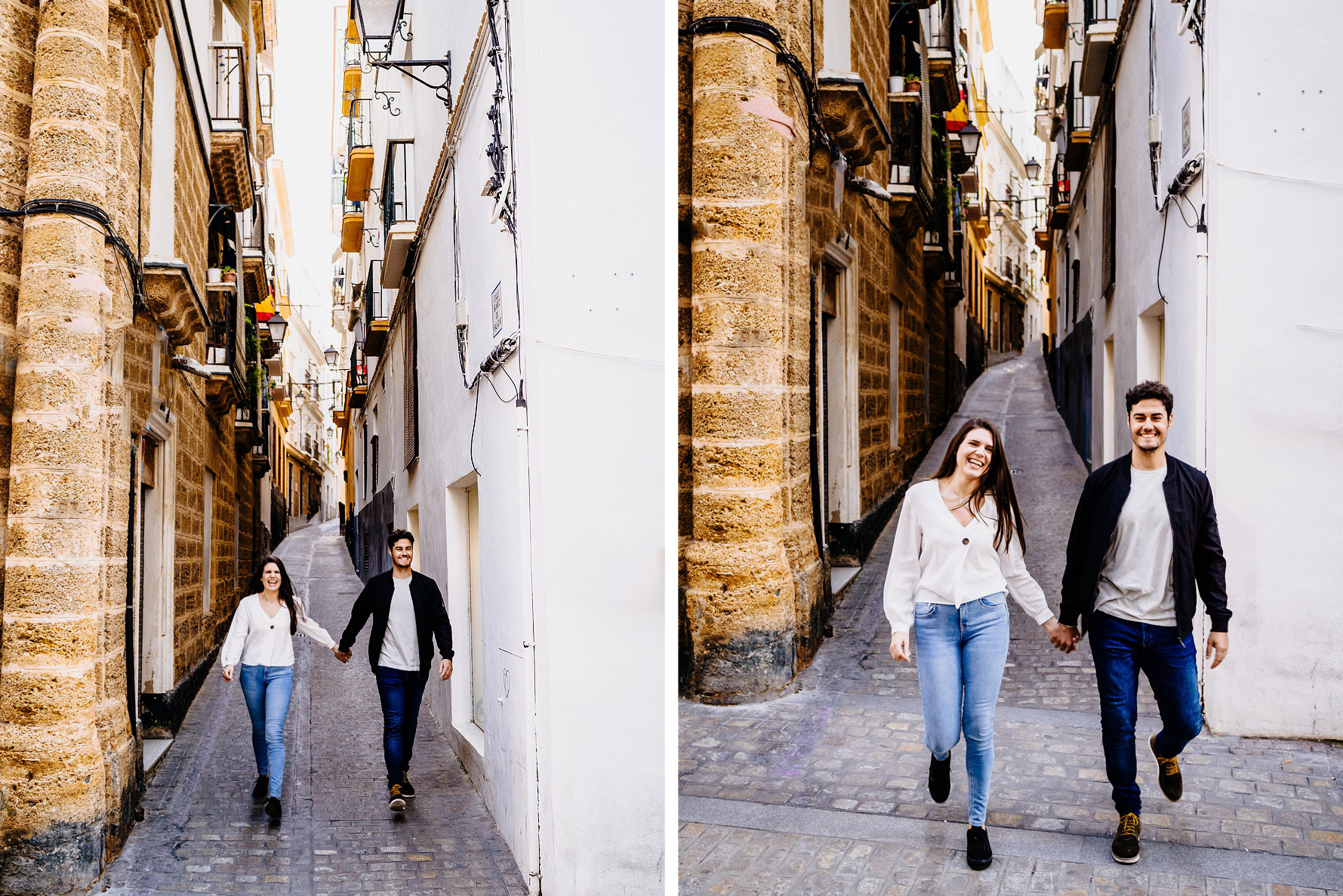 walking through Cadiz old town hand in hand