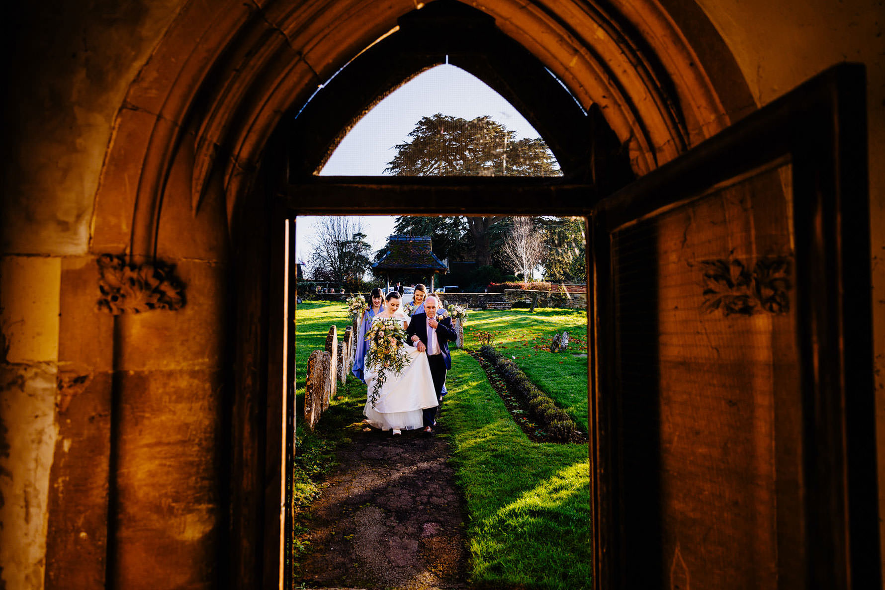 the bride arriving at church