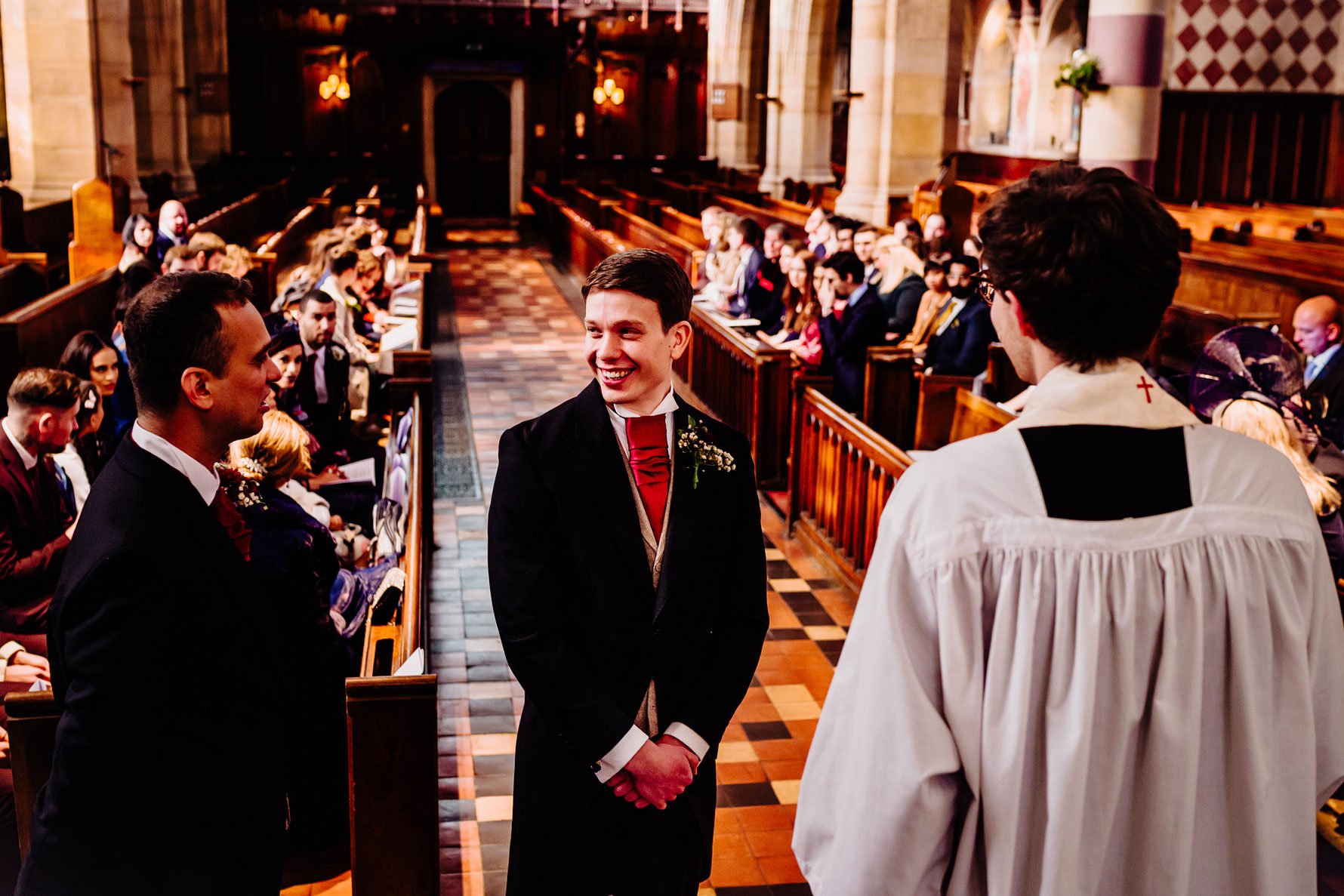 a groom waiting for his bride to arrive