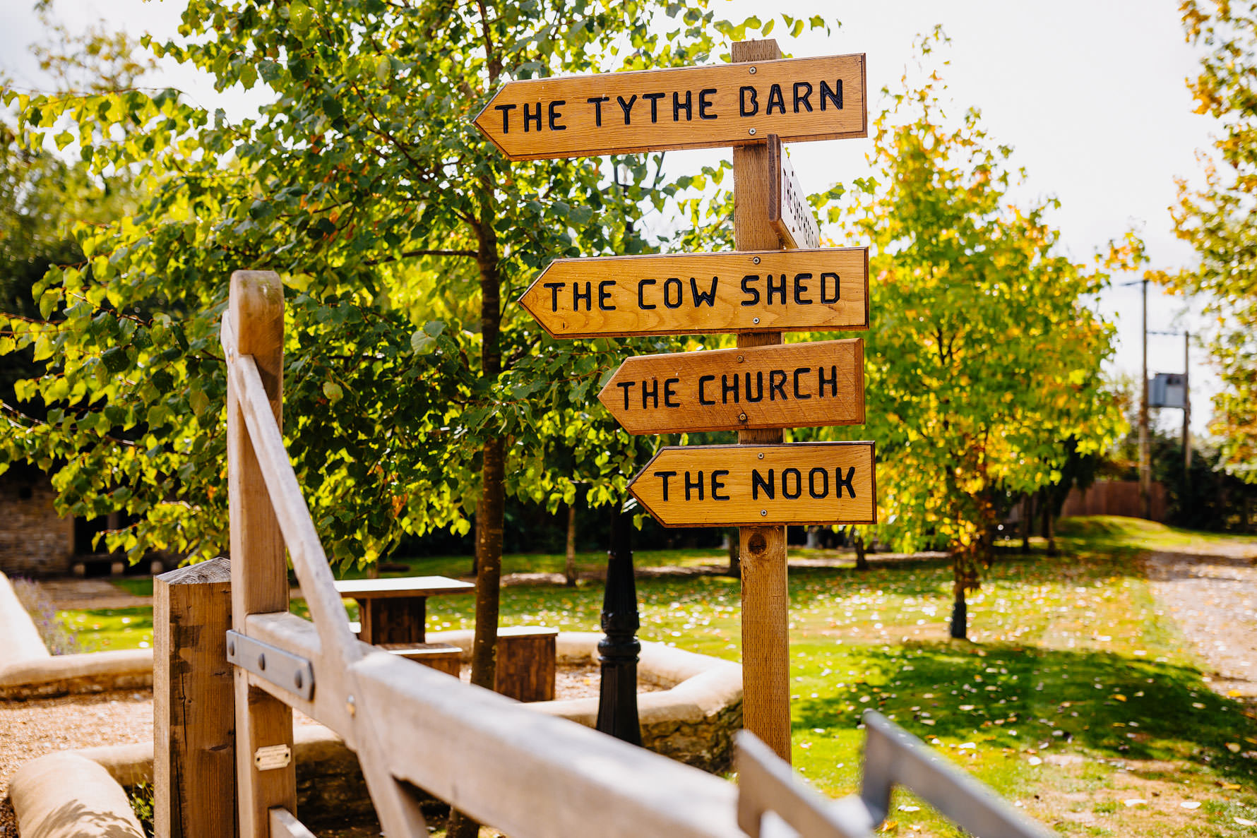 a sign post at a wedding