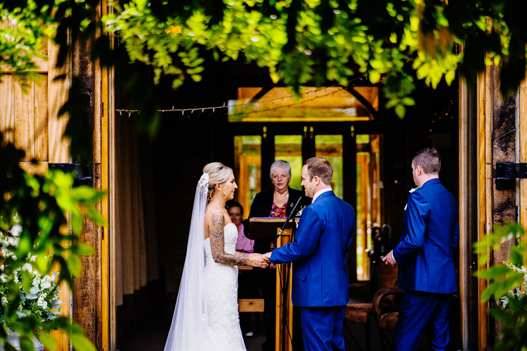 a lovely moment between a bride and groom