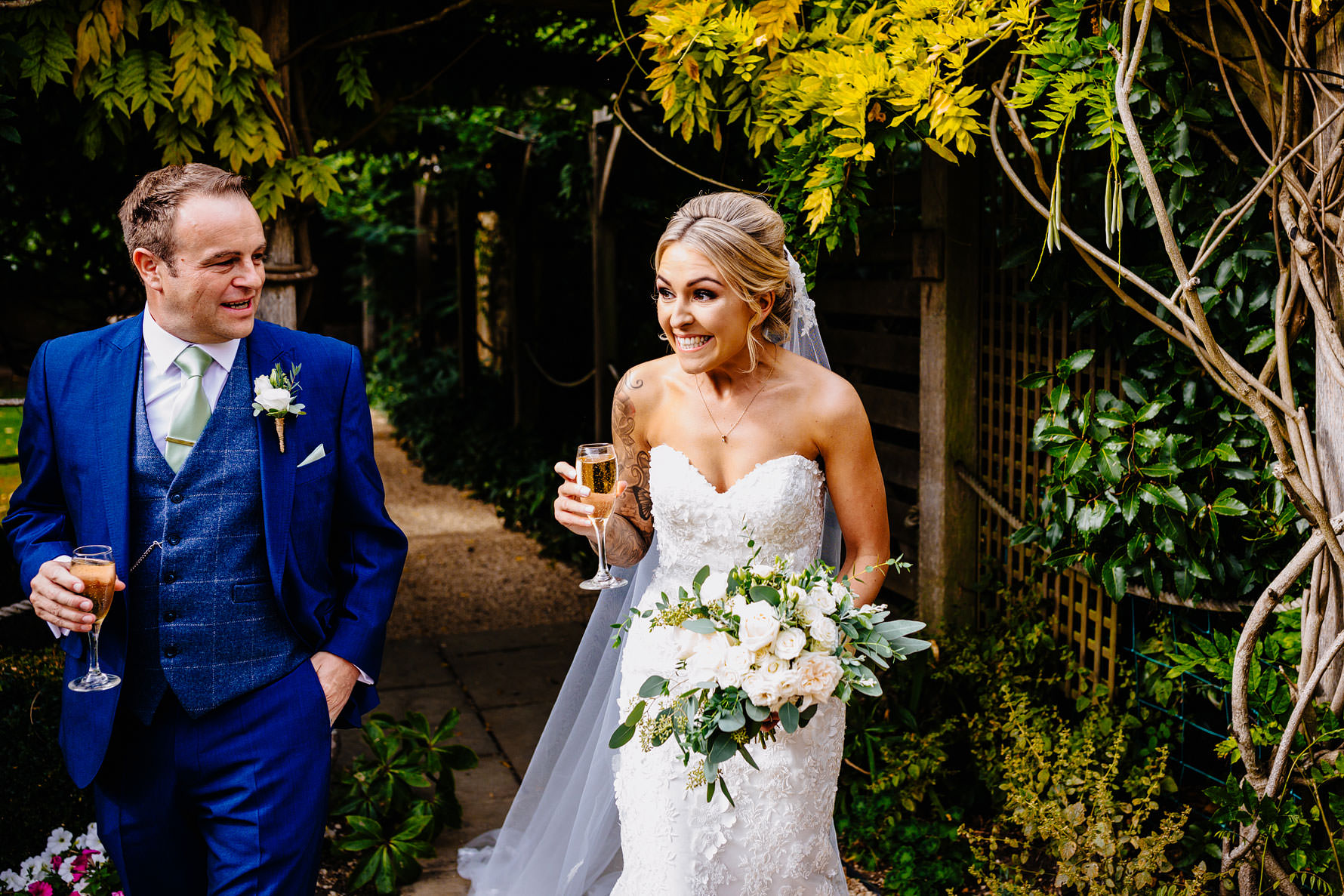 a bride with champagne in her hand