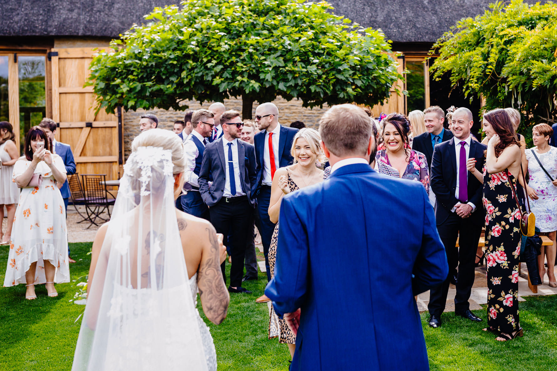 happy wedding guests