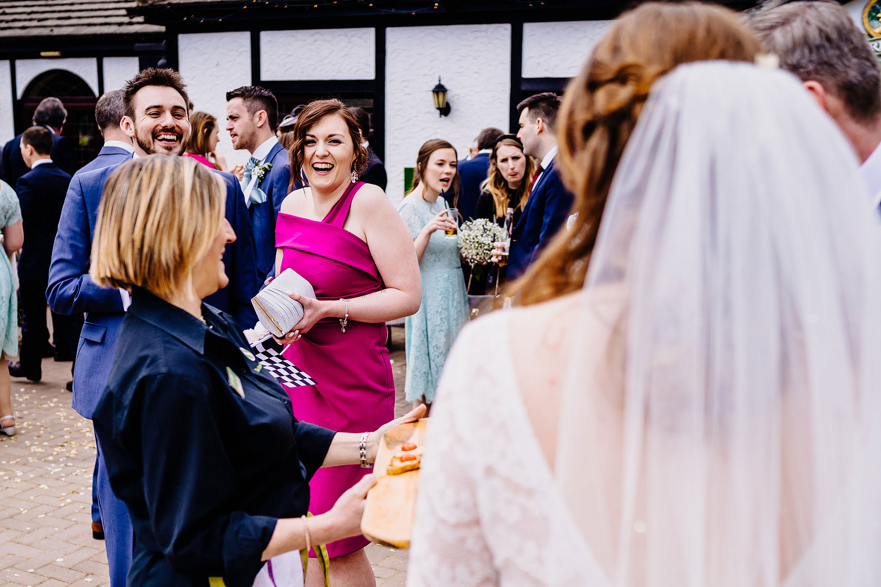 happy wedding guests