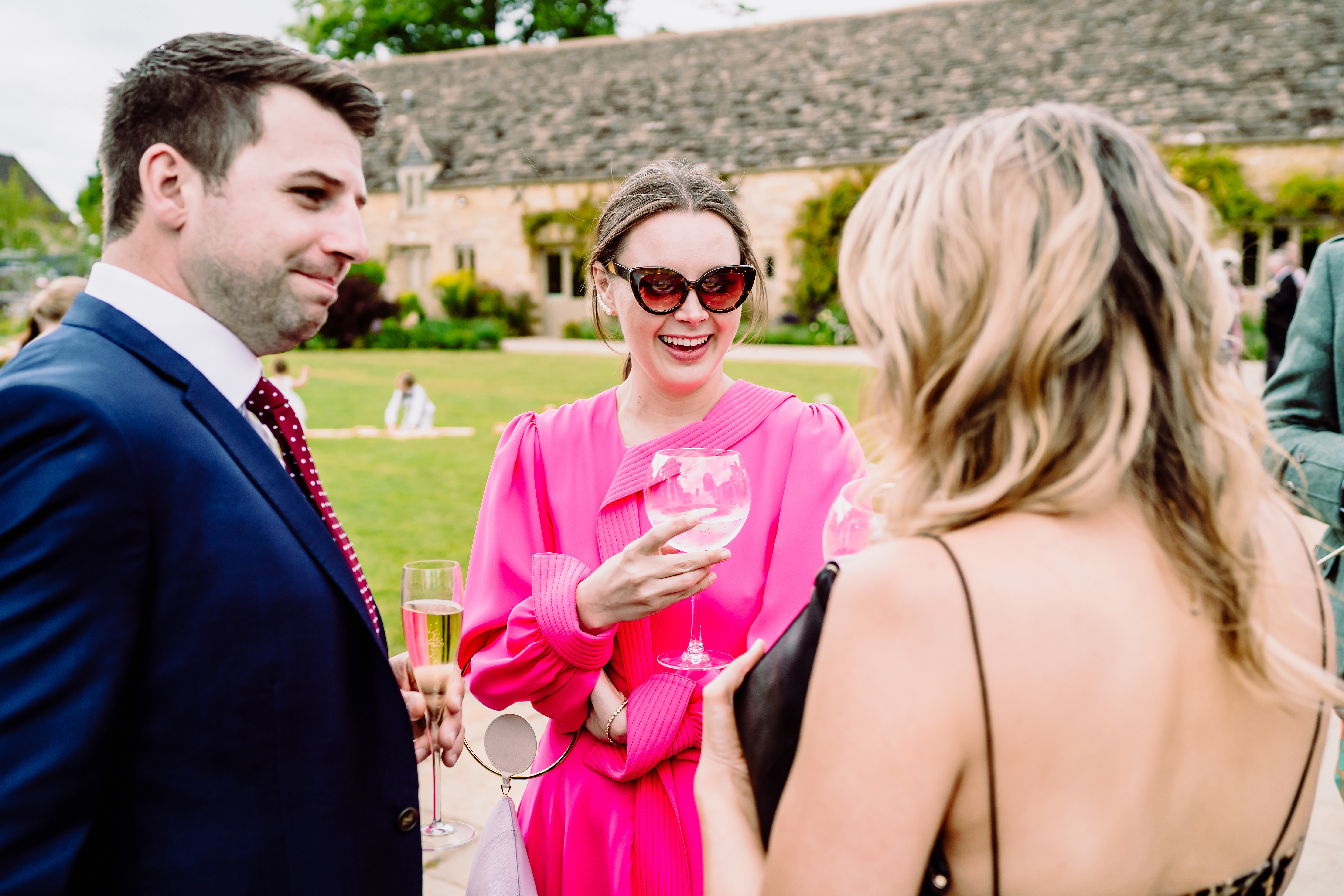 a lady in a pink dress