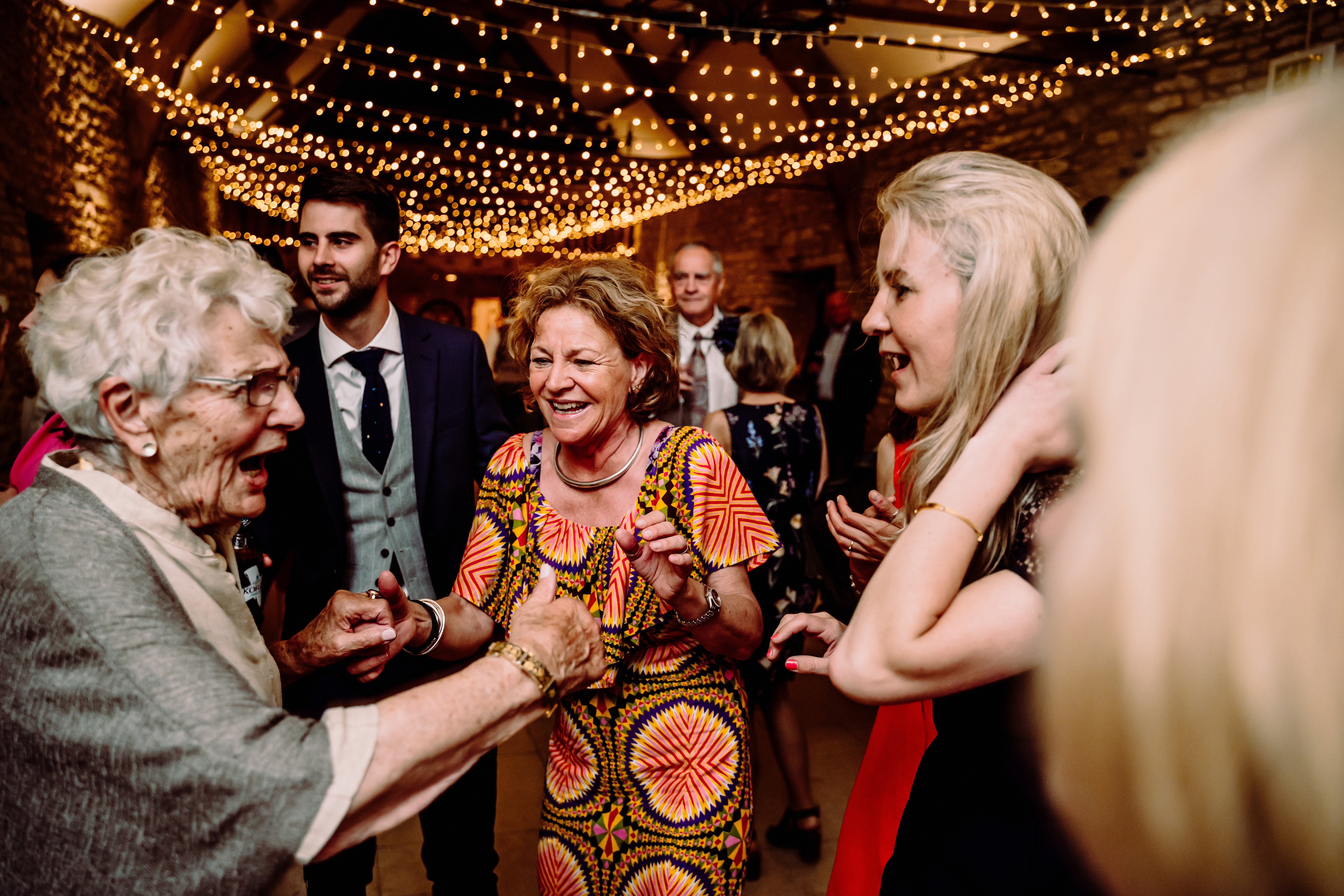 happy wedding guests