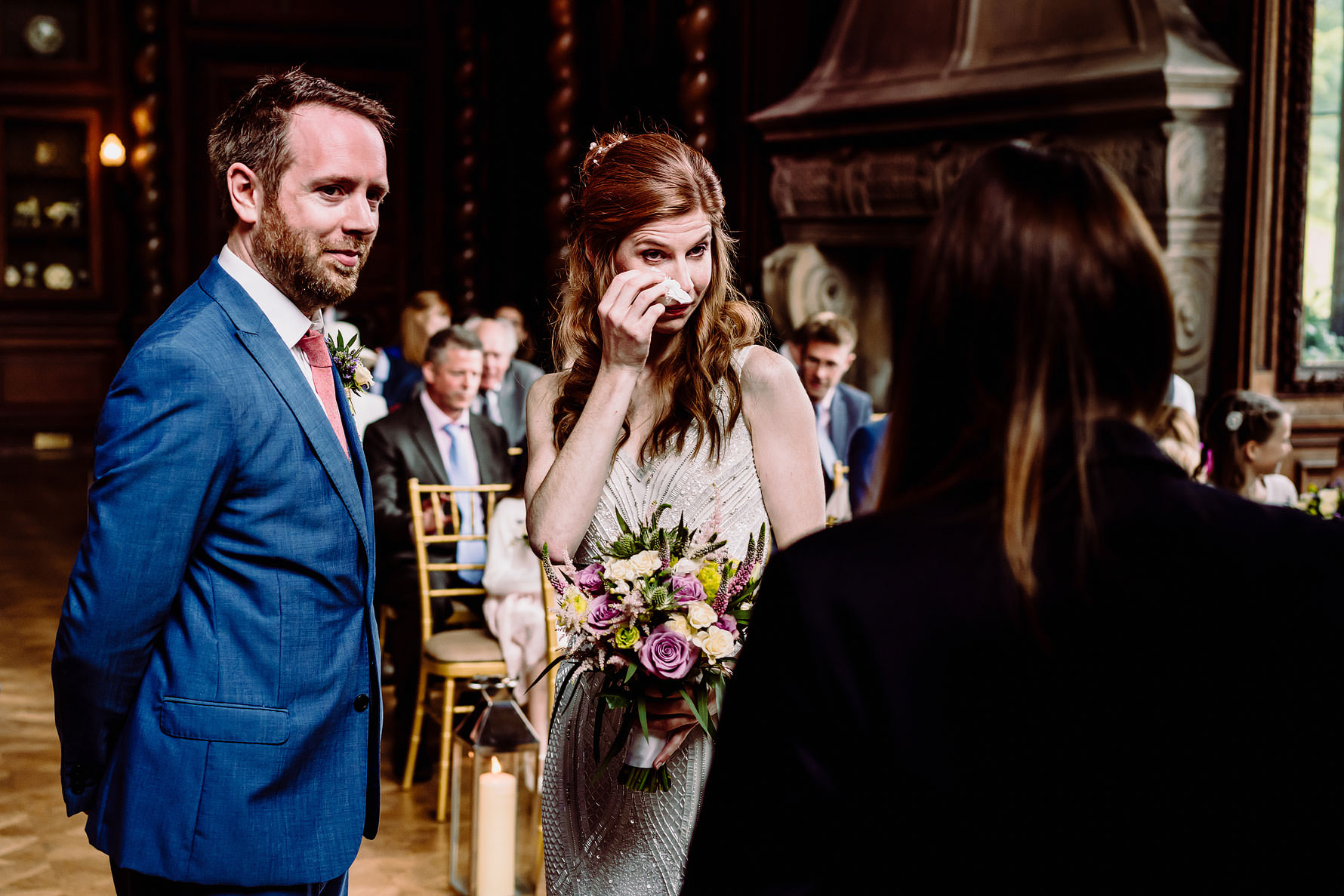 a bride cries with joy