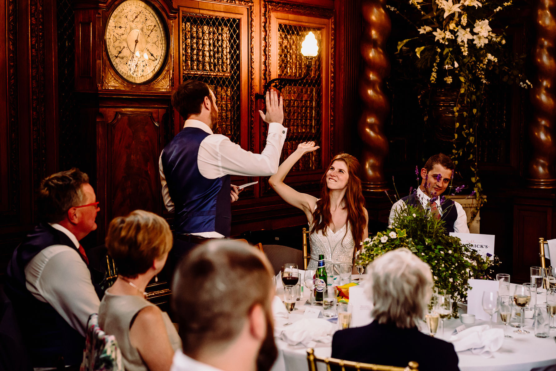 a bride and groom high five