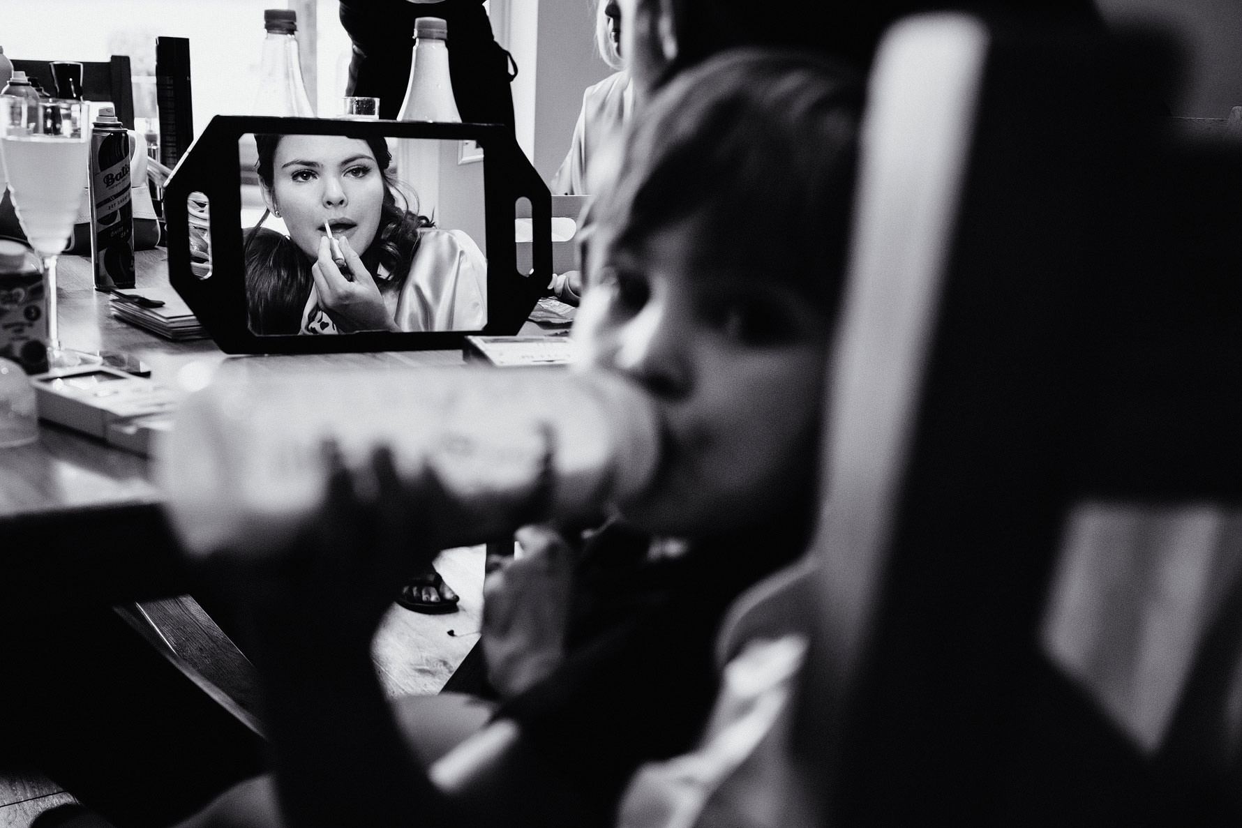 a mum with her son preparing for a wedding