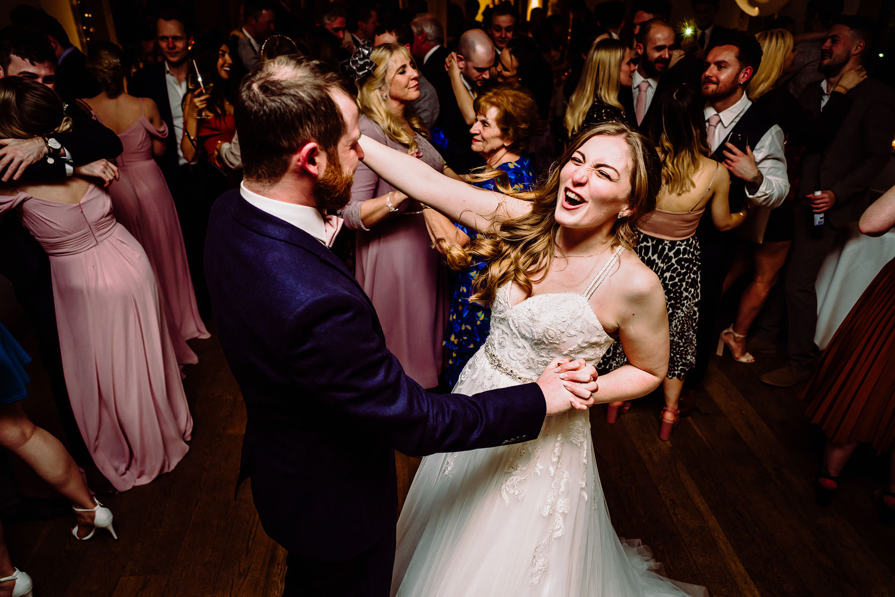 fun on the dance floor at a wedding