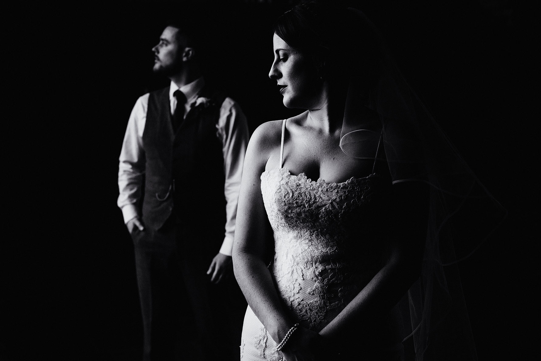 a black and white couple portrait at Dodford manor