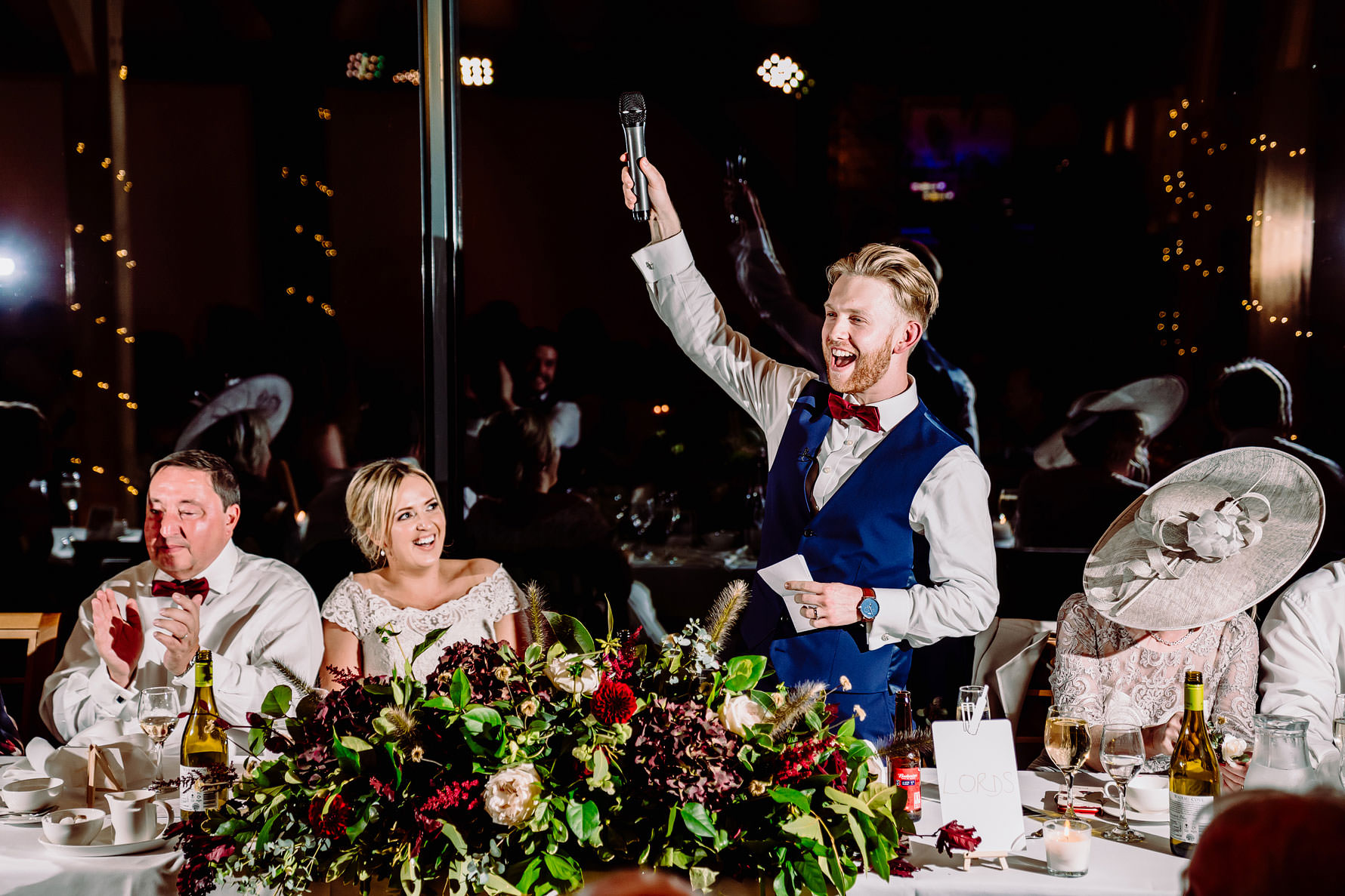 an animated groom during his speech